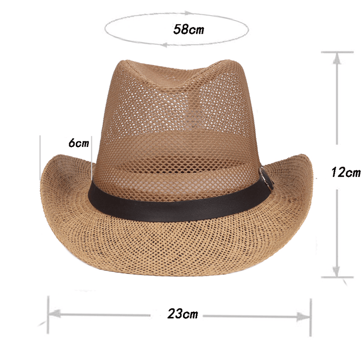 Men Outdoor Breathable Mesh Bowler Jazz Hat Cowboy Sunshade Straw Hat - MRSLM