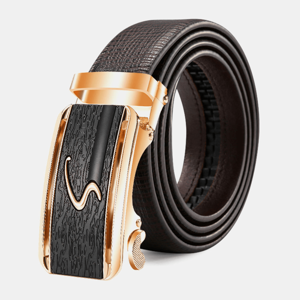 Men Genuine Leather Automatic Buckle 120CM Ratchet Dress Belt Business Jeans Suits Cowhide Belt - MRSLM