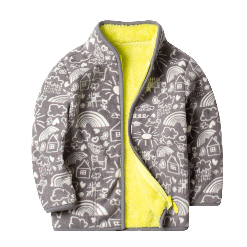 Printed plus Fleece Polar Fleece Jacket Cardigan - MRSLM