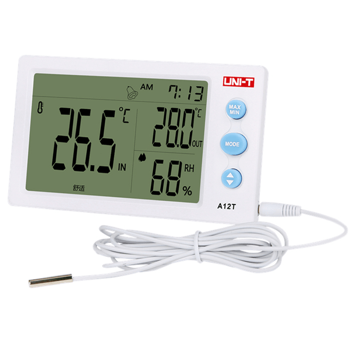 UNI-T A12T Digital LCD Thermometer Hygrometer Temperature Humidity Meter Alarm Clock Weather Station Indoor Outdoor - MRSLM