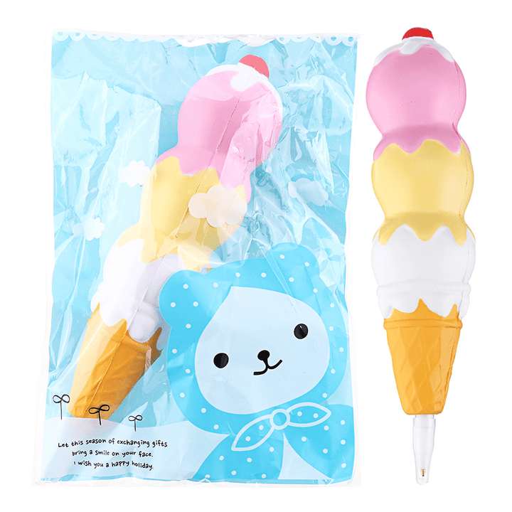 Squishies Pen Cap Ice Cream Cone Squishy Slow Rising Jumbo with Pen Stress Relief Toys Student Office Gift - MRSLM