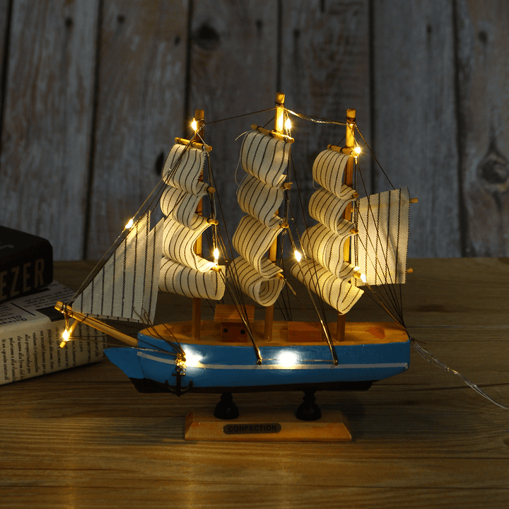 10 Leds Wood Sailing Boats Ship Model Wooden Craft Sailor Handcrafted Boat Home Decoration - MRSLM