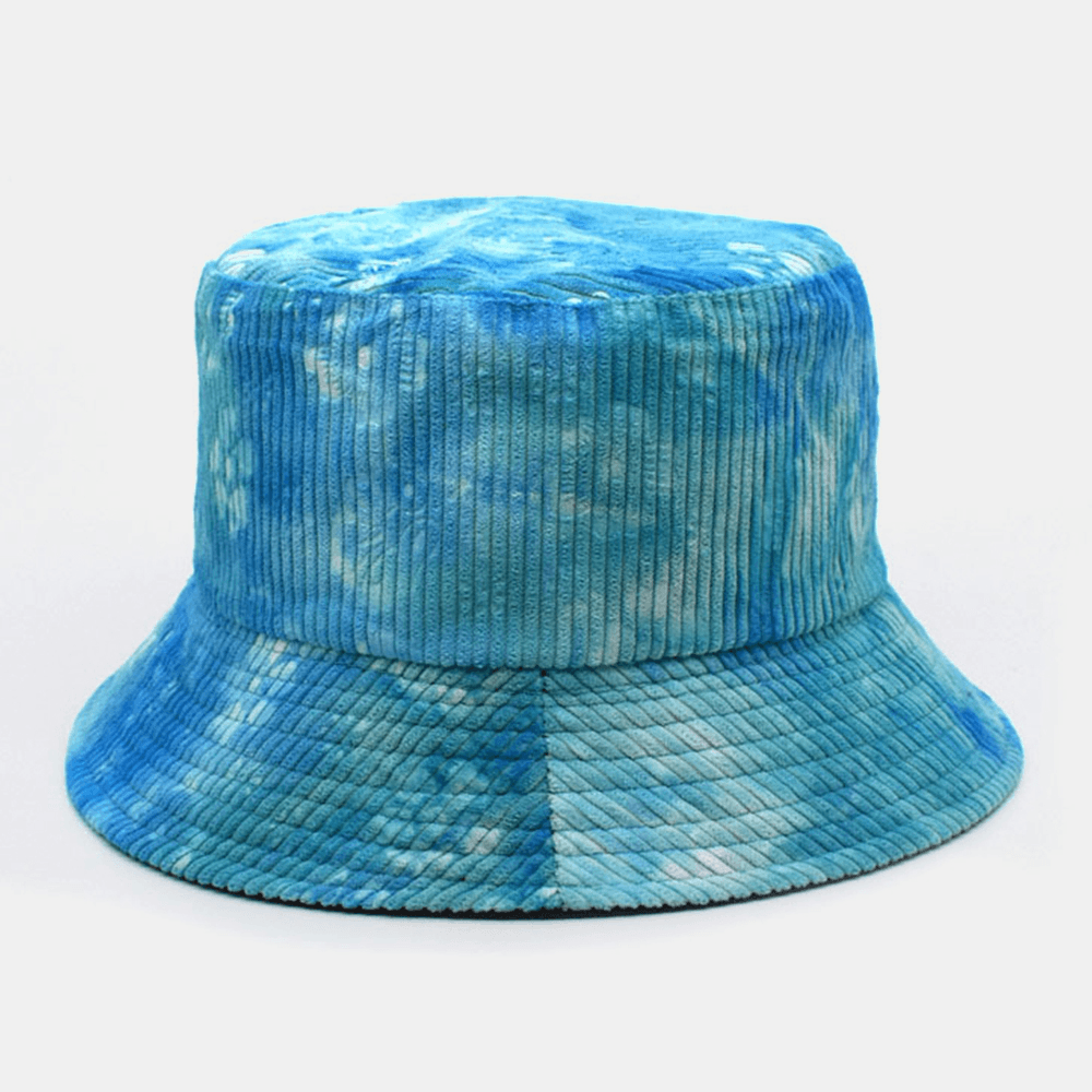 Unsiex Double-Sided Tie-Dye Corduroy and Cotton Warm Soft Outdoor Casual All-Match Bucket Hat - MRSLM