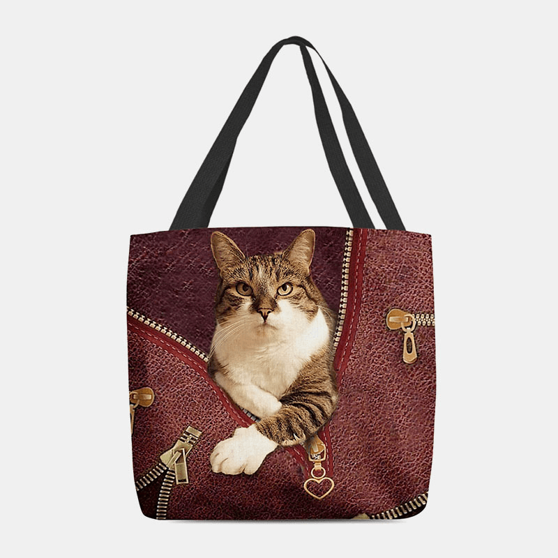 Women Felt Cute 3D Three-Dimensional Cartoon Cat Pattern Shoulder Bag Handbag Tote - MRSLM