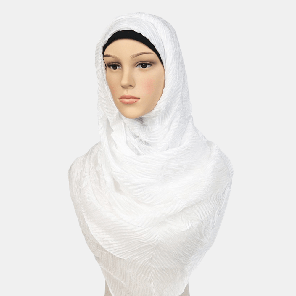 Women Polyester Solid Color Silk Ethnic Turban Hijab - MRSLM