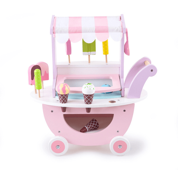 Wooden Kitchen Toy Play House Simulation Ice Cream Cart - MRSLM