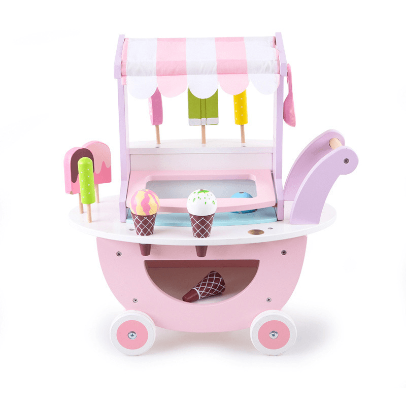 Wooden Kitchen Toy Play House Simulation Ice Cream Cart - MRSLM