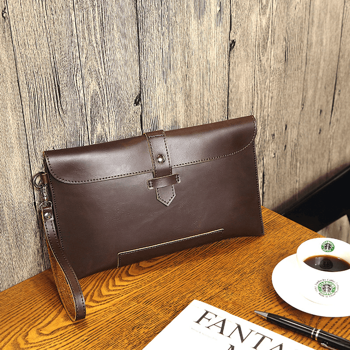 Men Faux Leather Retro Business 6.7 Inch Phone Bag Envelope Bag Clutch Bag - MRSLM