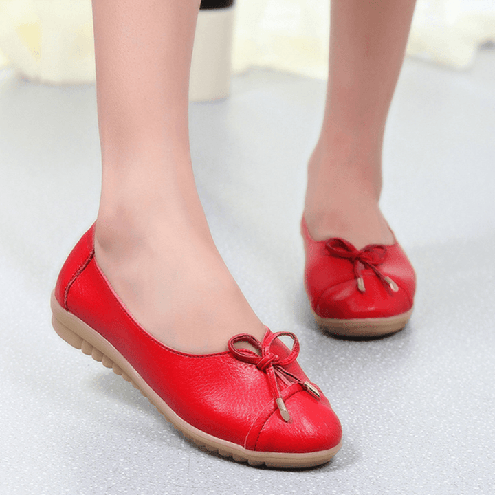 US Size 5-10 Women Flat Casual Outdoor Leather round Toe Soft Comfortable Slip on Flats Shoes - MRSLM