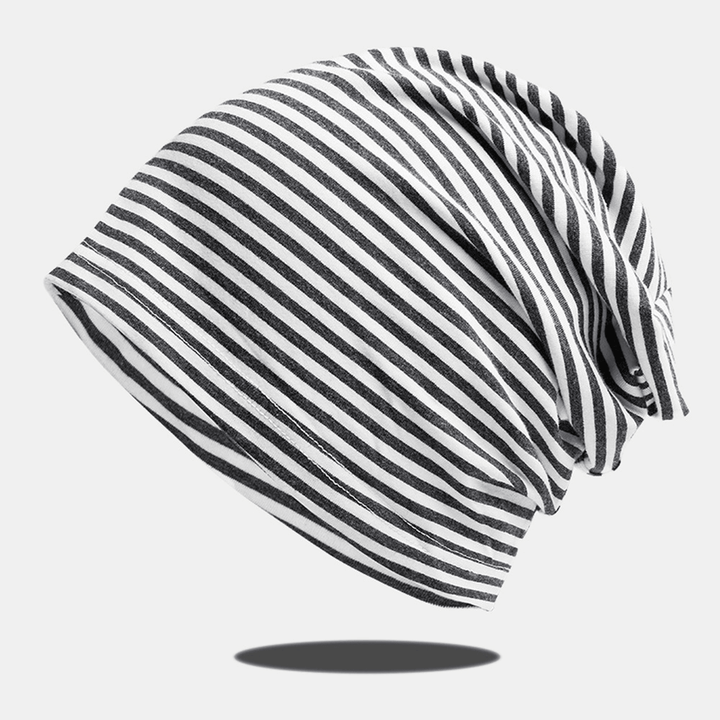 Women Cotton Striped Thin Baotou Hat Fashion Casual Soft Skin-Friendly Elastic Beanie Hat - MRSLM