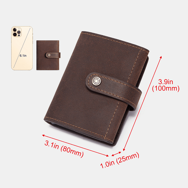 Men Retro Trifold RFID Blocking Antimagnetic Wallet Genuine Leather 9 Card Slot Card Holder Coin Purse - MRSLM