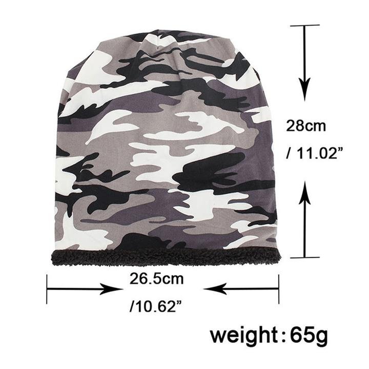 Mens Camouflage Winter plus Velvet Warm Slouchy Beanie Hat Casual plus Size Earmuffs Skull Cap - MRSLM