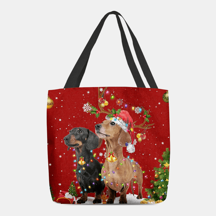 Women Felt Cute Festive Christmas Cartoon Dogs Pattern Shoulder Bag Handbag Tote - MRSLM