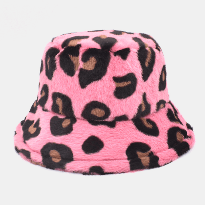 Unisex Plush Soft Warm Casual All-Match Cute Leopard Pattern Bucket Hat - MRSLM