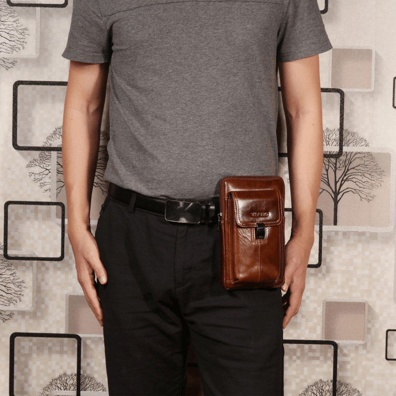 Men Genuine Leather Waist Bag Shoulder Bag Phone Bag - MRSLM