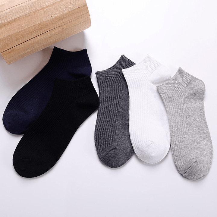 Men'S New Breathable Double Needle Boat Socks Men'S Socks Wild Solid Color Draw Socks Socks Cotton Sweat Socks - MRSLM