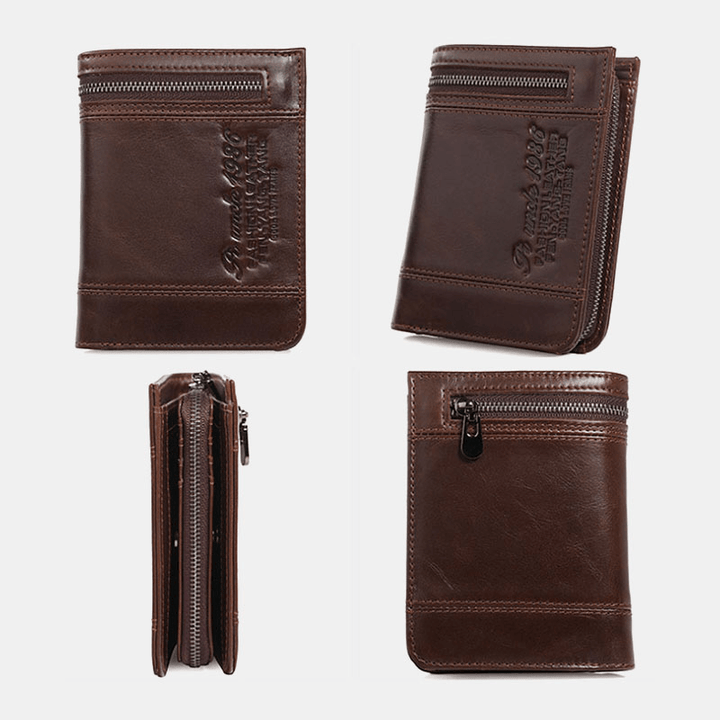 Men Genuine Leather RFID Blocking 20 Card Slots Bifold Wallet Purse Zipper Coin Bag - MRSLM