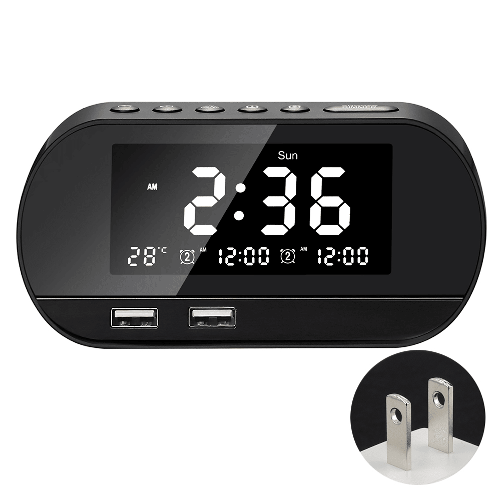 Dual Home FM 2 Puertos USB Phone Charger Raido Multifunctional Alarm Clock All-In-One Design with Wireless Speaker Office Brightness Adjustable LCD Display Permanent Calendar - MRSLM