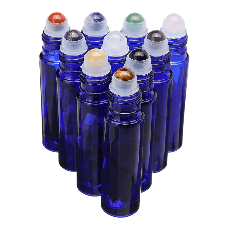 10Pcs Natural Crystals Glass Essential Oil Gemstone Roller Ball Chip inside Bottles - MRSLM