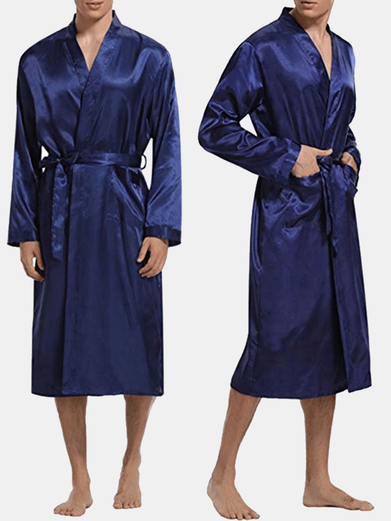 Mens Comfortable Mid Long Bathrobe Lightweight Sleepwear Loungewear - MRSLM