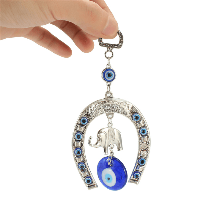 Turkish Blue Evil Eye Horseshoe with Elephant and Ribbon Wall Hanging Decorations ☆ - MRSLM