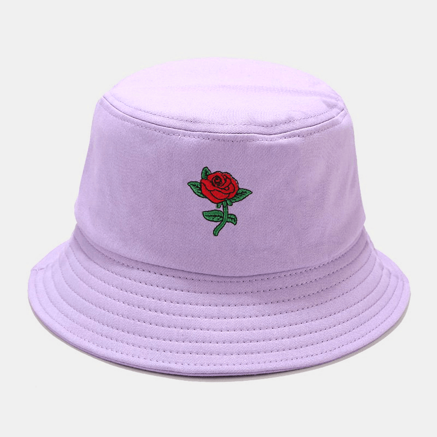 Women Summer UV Protection Floral Pattern Embroidery Casual Cute Sun Hat Bucket Hat - MRSLM