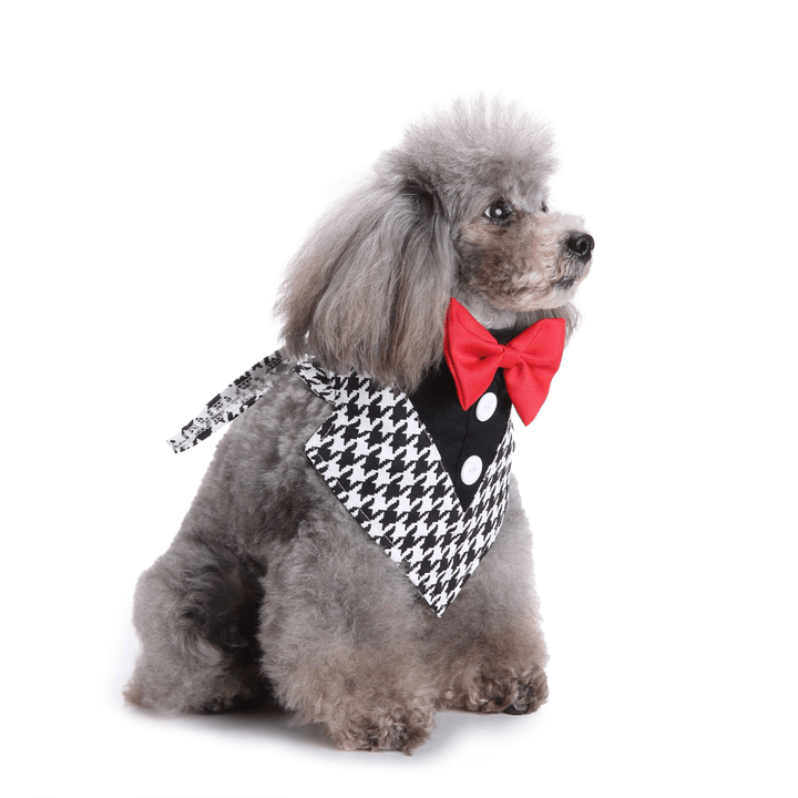 Formal Dog Bow Ties Tuxedo Bandana Collar with Bowtie Adjustable Neckerchief for Party - MRSLM