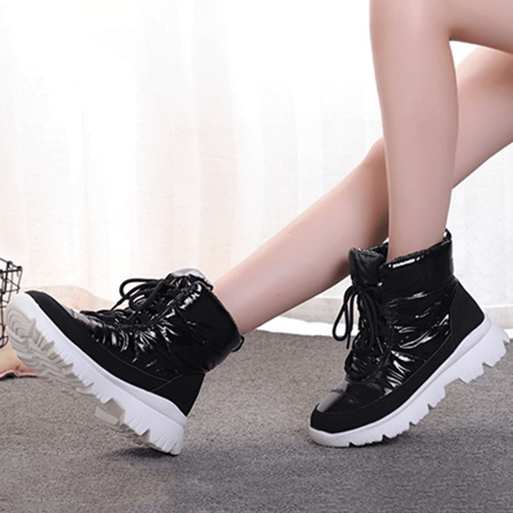 Women Comfy Warm Lining Waterproof Lace up Short Snow Boots - MRSLM