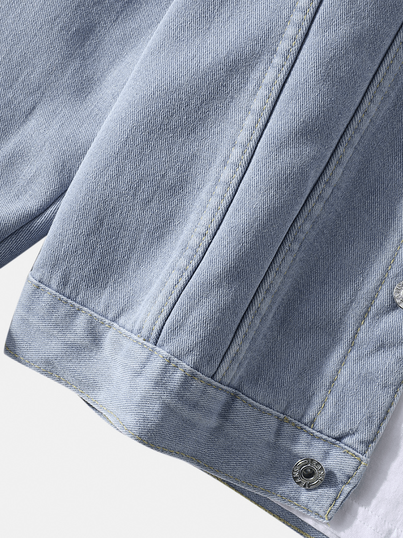 Mens Plush Lined Cotton Lapel Warm Outdoor Stylish Denim Jacket with Pocket - MRSLM
