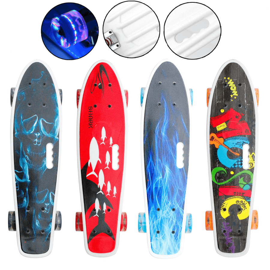 22Inch Unisex Portable Flashing Wheel Skateboards Beginner Long Board for Kids Men Women Easy to Control Skate Board - MRSLM