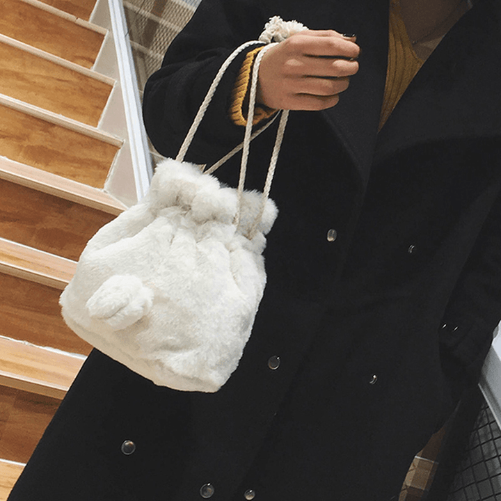 Cute Plush String Bucket Bag Shoulder Bag Crossbody Bag - MRSLM