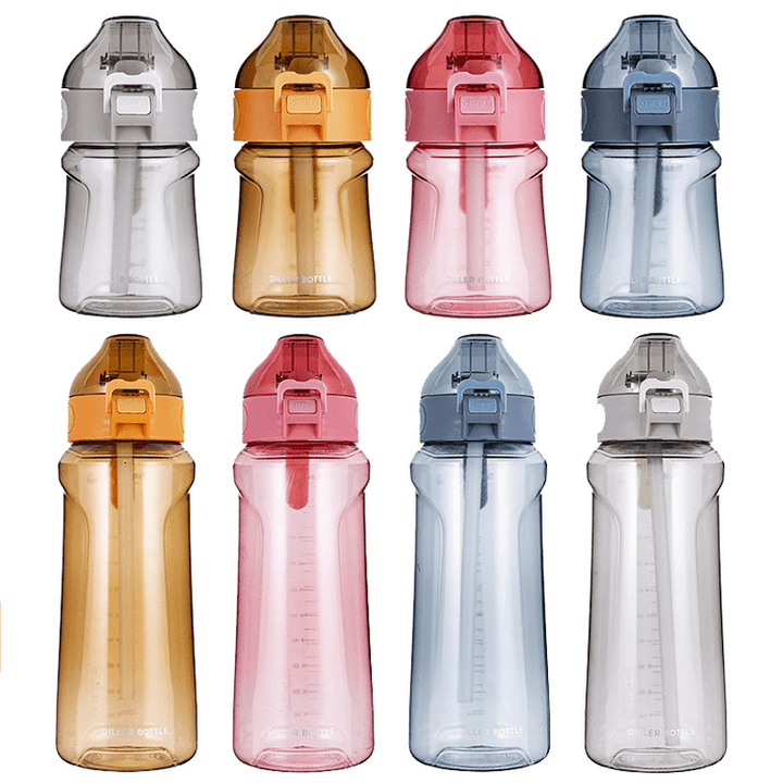 DILLER 1100Ml Tritan BPA Free Water Bottles with Detachable Straw Portable Large Capacity Sport Drink Kettle - MRSLM