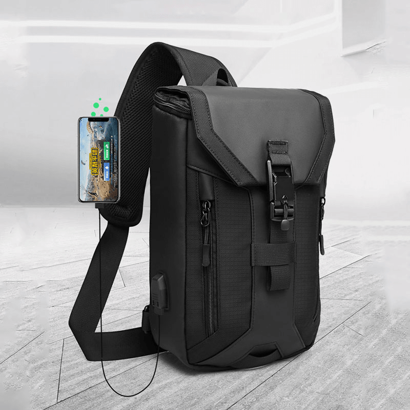 Men Oxford USB Charging Multi-Pocket 3 Card Slots Waterproof Outdoor Crossbody Bag Chest Bag Sling Bag - MRSLM