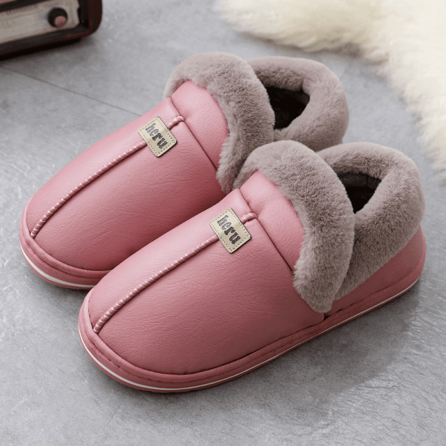 Women Warm Plush Lining Waterproof Slip Resistant Winter Slippers - MRSLM