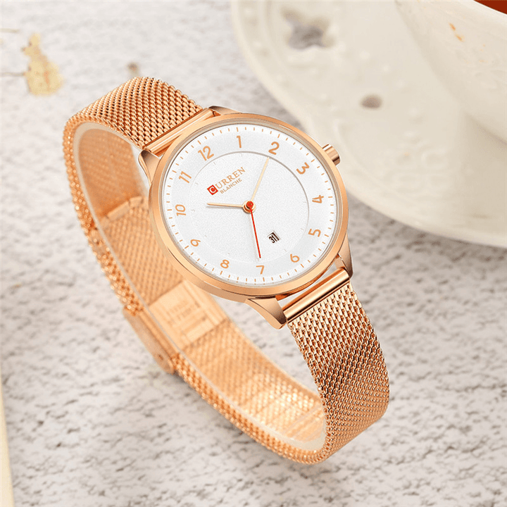 CURREN 9035B Simple Dial Design Date Display Ladies Watch Mesh Steel Band Quartz Watches - MRSLM