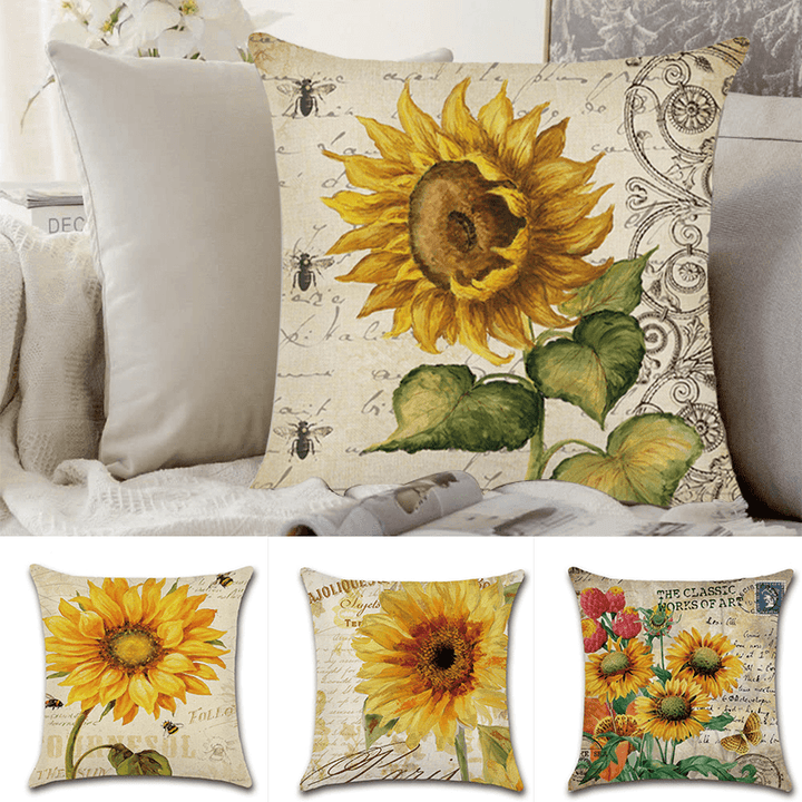 18 X 18 Inches Sunflower Throw Pillow Case Green Cushion Cover Cotton Linen Decorative Pillows Covers - MRSLM