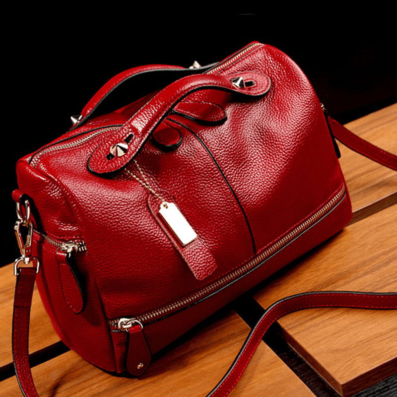 Fashion Women Genuine Leather Tote Handbag Pillow Shoulder Crossbody Satchel Bag - MRSLM