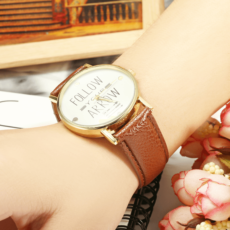 Casual Fashion Alphabet Pattern Dial Leather Strap Women Quartz Watch - MRSLM