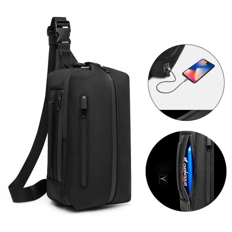 OZUKO Men'S Oxford Student Outdoor Sports Casual Crossbody Bag Travel USB Waterproof Bag Shoulder Sling Bag Chest Bag - MRSLM