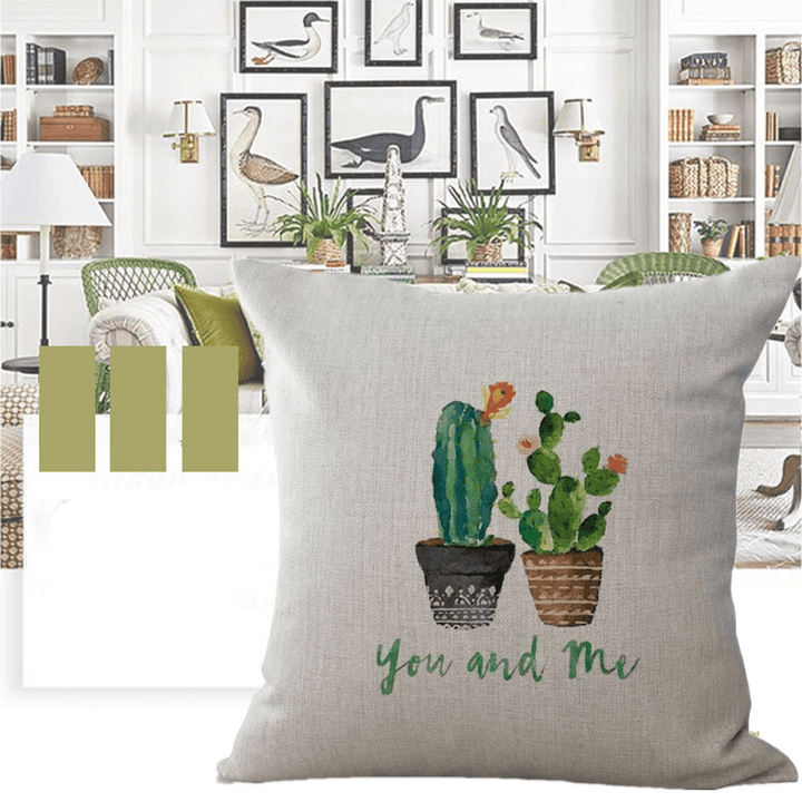 45X45Cm Plant Series Color Hand Painted Cactus Cotton Linen Sofa Cushion Cover Pillow Case - MRSLM