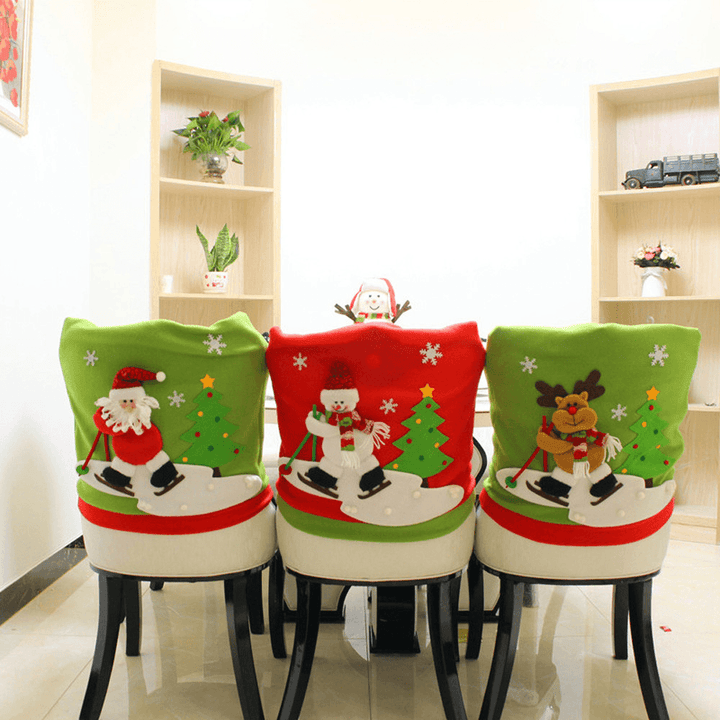 Christmas Chair Cover Cartoon Christmas Santa Claus Chair Back Cover Snowman Elk Ski Dinner Table Party Decorations - MRSLM