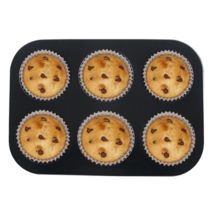 6Pc Muffin Pan Baking Cooking Tray Mould round Bake Cup Cake Gold/Black - MRSLM