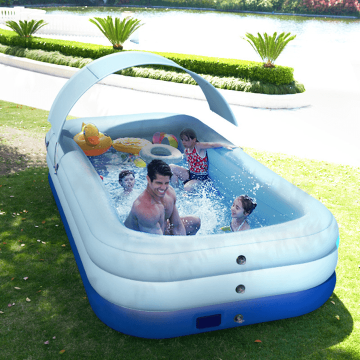 10Ft Automatic Inflatable Swimming Pool Family Bath Pools Paddling Pools with Sunshade Outdoor Garden - MRSLM