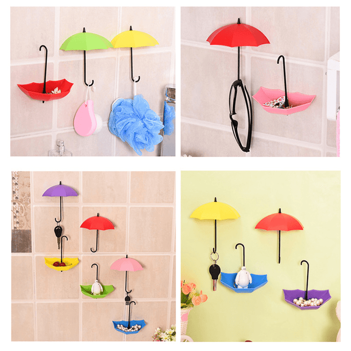 Honana 3Pcs Colorful Umbrella Shaped Creative Hanger Decorative Holder Pasties Wall Hook for Kitchen Bathroom Accessories Set - MRSLM