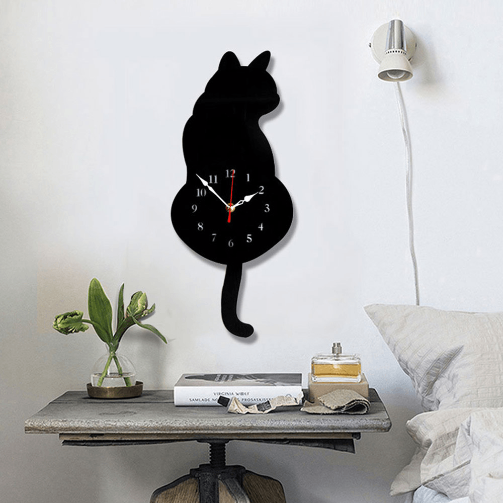 Wagging Tail Cat Design Wall Clock Kids Bedroom Wall Decoration Unique Gift Creative Cartoon Mute DIY Clock - MRSLM