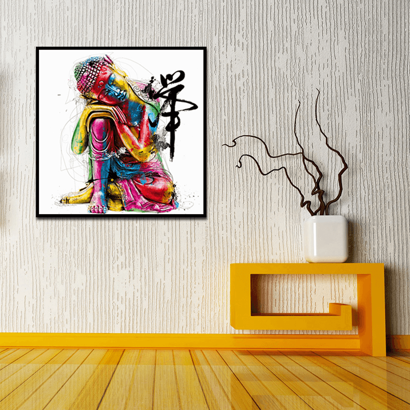 Miico Hand Painted Oil Paintings Abstract Colorful Bud-Dha Head Wall Art for Home Decoration - MRSLM