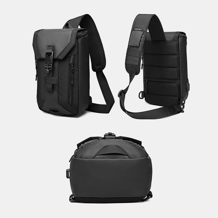 Men Oxford USB Charging Multi-Pocket 3 Card Slots Waterproof Outdoor Crossbody Bag Chest Bag Sling Bag - MRSLM