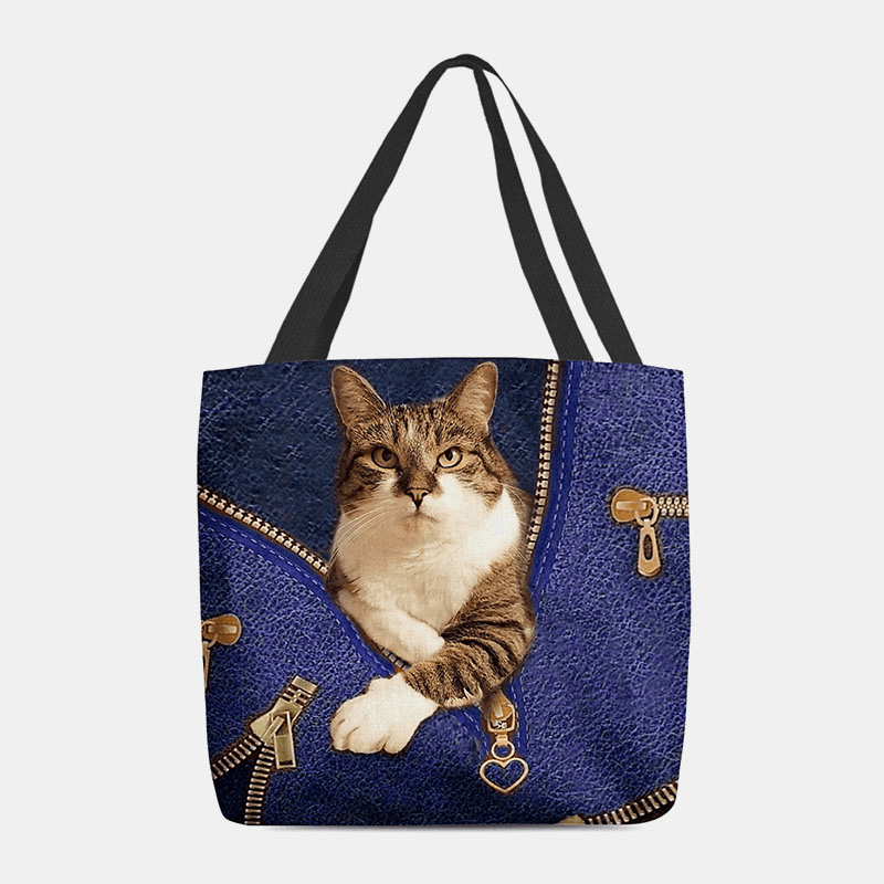 Women Felt Cute 3D Three-Dimensional Cartoon Cat Pattern Shoulder Bag Handbag Tote - MRSLM