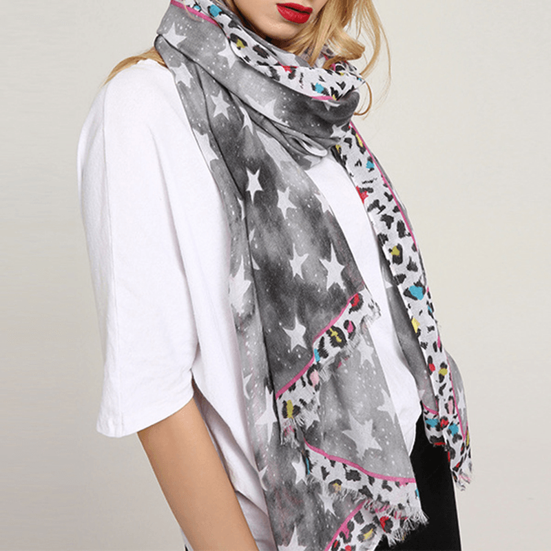 Women Breathable Star Leopard Print Scarf Special Shawl - MRSLM