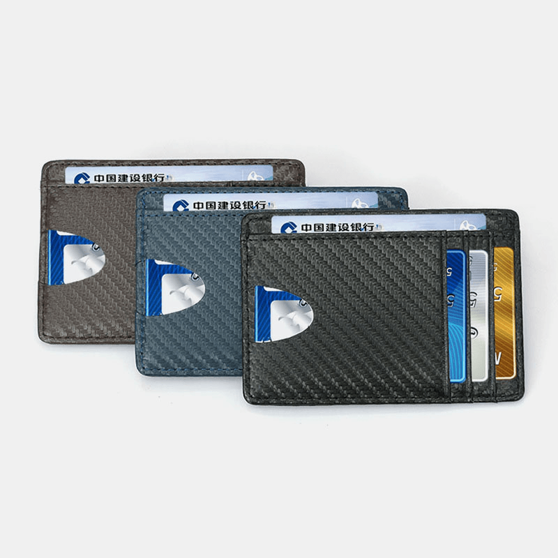 Women & Men Genuine Leather Card Holder Carbon Fiber Pattern RFID Multi-Card Slot Wallet - MRSLM